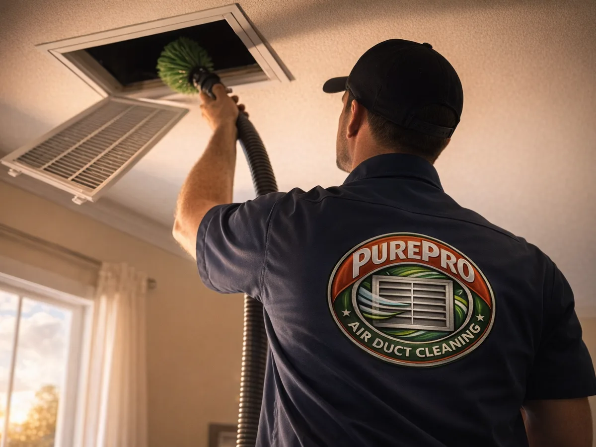 air duct cleaning technician on the job in Houston, TX